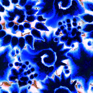 Gerçeküstü, psikedelik ıslak boya izi. Suluboya karışık akış noktaları, noktalar, yırtık kenarlar. Tekstil, yüzey, moda, mayo ve modern tasarım için bitmeyen tekrarlanan soyut arkaplan.