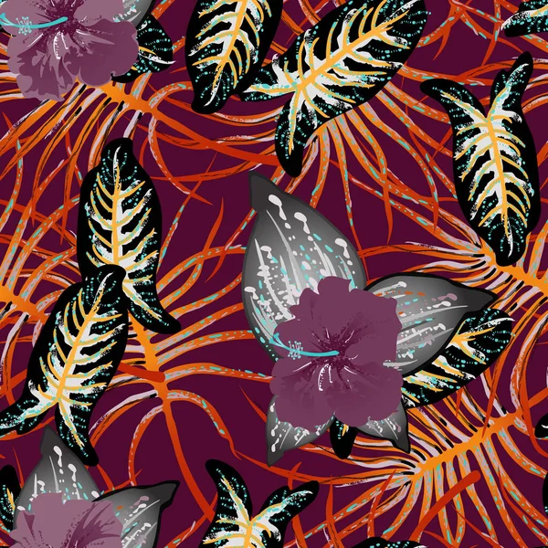 Hoja Tropical Motivo Moderno Jungle Print Patrón Sin Costura Verano — Vector de stock