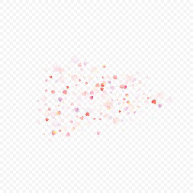 Kalp sevgisi vektör geçmişi. Sevgililer günü. Pembe kalpler konfetisi. Dağınık aşk sembolleri. Şeffaf arka planda gelişigüzel düşen kalp şekli. Güzel Davetiye, Tebrik Kartı İllüstrasyonu.