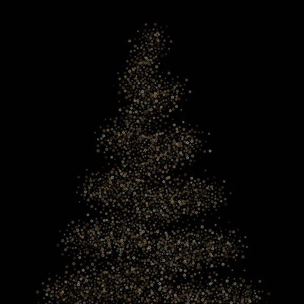 Julgran Guldglitterstjärnan Lyxig Glänsande Konfeti Spridda Små Gnistor Blixtljuselement Slumpmässigt — Stock vektor