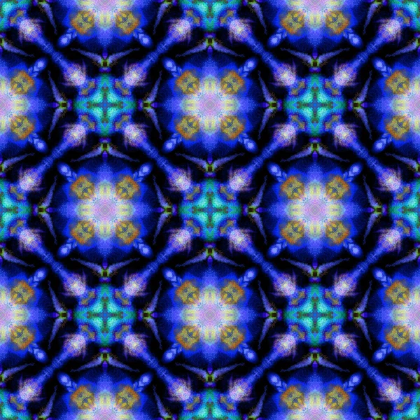 Traditional Graphic Medallion Blue Cyan Indigo Linen Mediterranean Majolica Surface — Stock Photo, Image