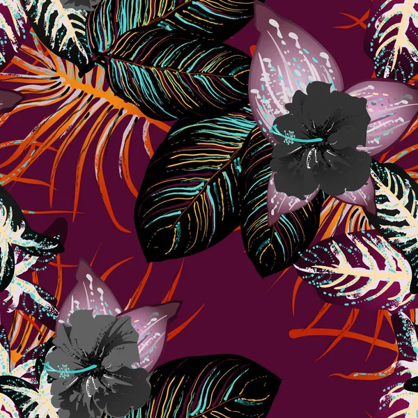 Feuille Tropicale Motif Moderne Jungle Print Feuillage Summer Seamless Pattern — Image vectorielle