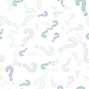 Kusursuz bir örnek. Soru işaretleri, şüphe, faq geçmişi. Basit sonsuz tekrarlama motifi. Anket, inceleme, sorgulama, sorgulama geçmişi. Kamuoyu yoklaması, kamuoyu yoklaması temsilcisi illüstrasyonu için şablon.