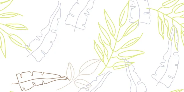 Tropiskt Blad Modernt Motiv Pastel One Linje Ritning Djungelavtryck Foliage — Stock vektor