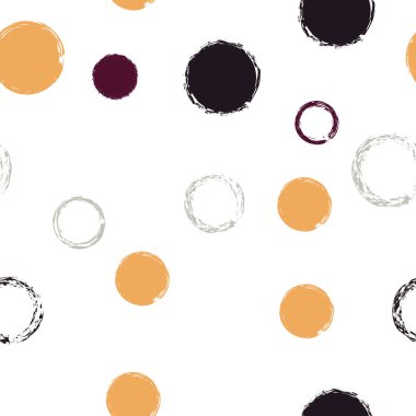 Polka Nokta. Doku Vektörü Kusursuz Desen. Renkli Noktalı Desen. Suluboya Şekli Kaotik Şekillerle Soyut Beyaz Arkaplan. Basit Pastel Tekstil. Tebeşir Fırçası Yuvarlakları, Konfeti