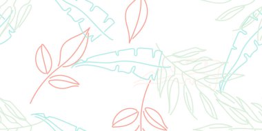 Tropik Yaprak. Modern Motif. Pastel Bir Çizgi Çizimi. Orman baskısı. Yeşillik Yazı Kusursuz Düzen. Yeşillik Vektörü Arkaplanı. Sanatsal Botanik Yüzey. Moda için soyut bitki dokusu