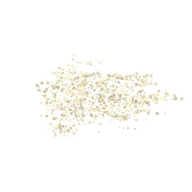 Altın Parıldayan Yıldızlar. Lüks Parlak Konfeti. Dağınık küçük bir parıltı. Parlak gümüş element. Rastgele sihirli minik ışık. Yıldızların beyaz arka planı. Yeni Yıl, Noel Vektörü illüstrasyonu.