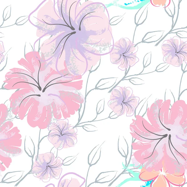 Růžové Květy Kvetoucí Vzor Pastel Akvarel Květinový Tisk Malá Růžová — Stockový vektor