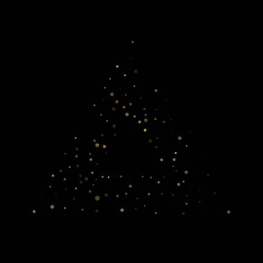 Düşen kar, altın deseni bozar. Uçan altın kar, don ve kar yağışlı bir resim. Kara geceyle ilgili Noel kutlaması için kış baskısı. Yeni Yıl için Tatil Vektörü illüstrasyonu.