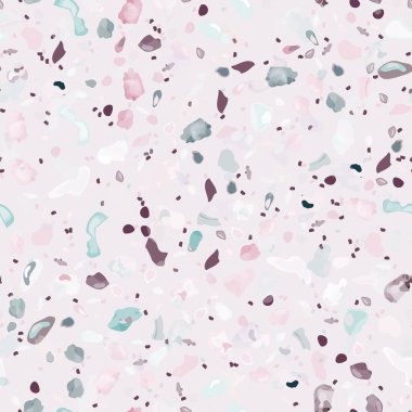 Terrazzo Doku Vektörü. Döşemesi olmayan desen. Zemin Granit desenli. Taş, Kaya, Mermer Tekstil Arkaplanı. Doğal Pavement, Mozaik Şablonu. Kuvars, Çakıl Taşı. İç Dekorasyon Tasarımı.