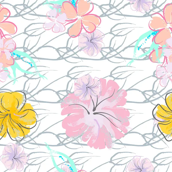 Flores Cor Rosa Florescendo Padrão Pastel Watercolor Floral Print Pequena — Vetor de Stock