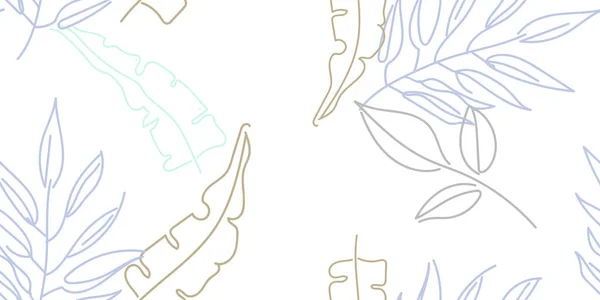 熱帯の葉 現代的なモチーフ 1本の線画を描く ジャングルプリント 葉の夏シームレスパターン 緑のベクトル背景の傾向 芸術植物表面 アブストラクト ファッションのための植物テクスチャ — ストックベクタ