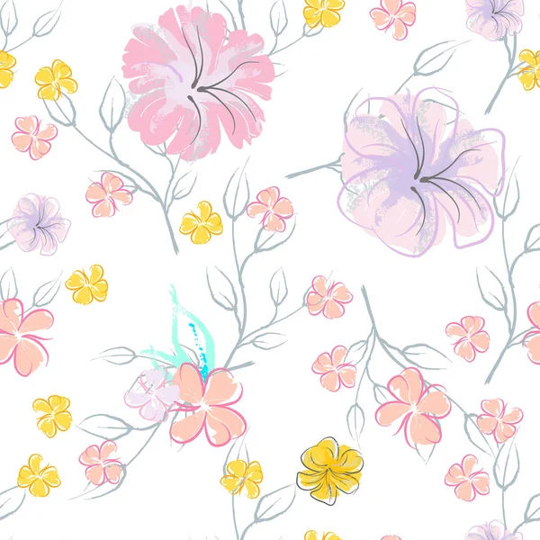 Fleurs Roses Motif Floraison Impression Florale Aquarelle Pastel Petite Fleur — Image vectorielle