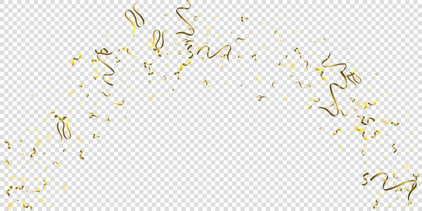 セルペンチン 金箔ストリーマーリボン 透明感のある背景に落ちるコンフェットスター パーティー 誕生日ベクトルテンプレート スパークル サーペンタイン お祝いの要素 明るいゴールドフェスティバル Tinsel — ストックベクタ