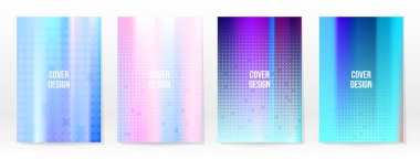 Holografik Poster seti. Iridescent Teknoloji Kapağı. Mobil Grafik Şablonu. Vektör Posteri. Gradyan örgü. Fütürist Sanal Şablon Tasarımı. Modern Soyut Arkaplan 90 'lar, 80' ler Retro Biçimi.
