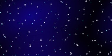 Düşen kar taneleri pürüzsüz desen. Uçan kar, don ve kar ile ilgili bir resim. Mavi gece geçmişinde noel kutlaması için kusursuz bir baskı. Yeni Yıl için Tatil Vektörü illüstrasyonu