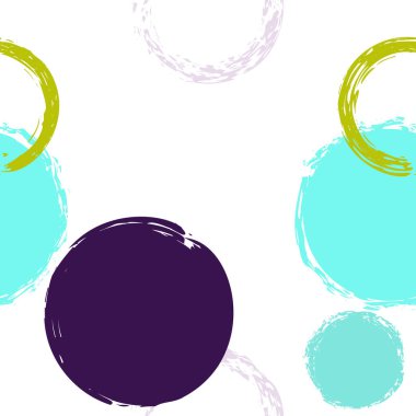 Siyah Fırça Çemberi. Vektör Kusursuz Desen. Renkli dekor. Suluboya Şekli Kaotik Şekillerle Soyut Beyaz Arkaplan. Modern Vintage Kumaş. Tebeşir Fırçası Yuvarlakları, Konfeti