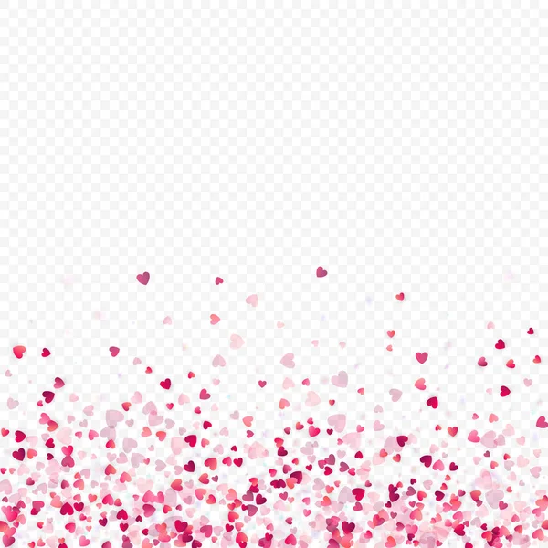 ハートラブベクトルの背景 バレンタインフレーム ピンクのハートのコンフェッティ 散在する愛のシンボル 透明な背景にランダムな落下心臓の形 美しい招待状 グリーティングカードイラスト — ストックベクタ