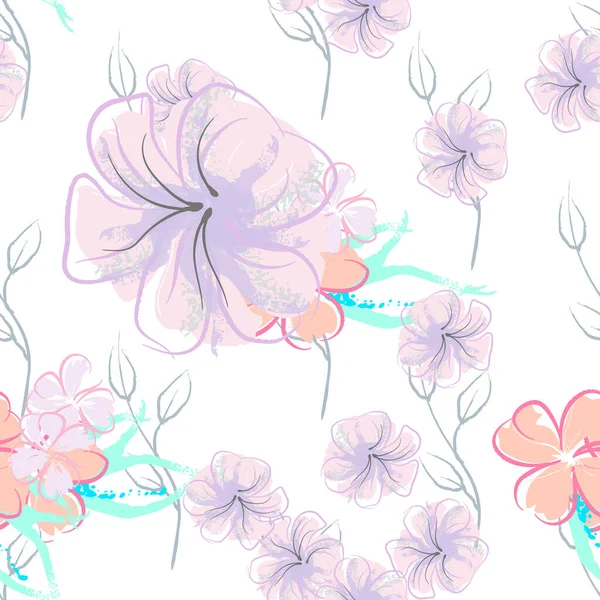 Flores Rosadas Patrón Floración Pastel Acuarela Floral Print Pequeña Flor — Vector de stock