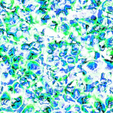 Pastel ıslak ve pürüzsüz boya deseni. Suluboya karışık akış noktaları, noktalar, yırtık kenarlar. Tekstil, yüzey, moda, mayo ve modern tasarım için bitmeyen tekrarlanan soyut arkaplan.