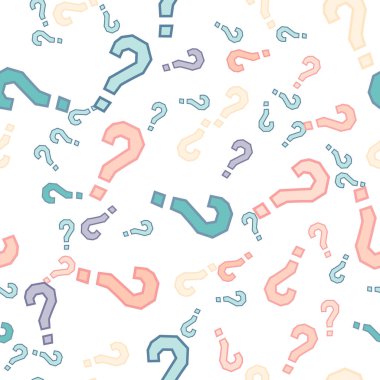 Kusursuz bir örnek. Soru işaretleri, şüphe, faq geçmişi. Basit sonsuz tekrarlama motifi. Anket, inceleme, sorgulama, sorgulama geçmişi. Kamuoyu yoklaması, kamuoyu yoklaması temsilcisi illüstrasyonu için şablon.