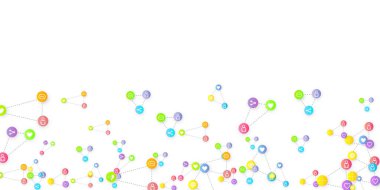 Sosyal medya pazarlaması, iletişim ağı kavramı. Beyaz arkaplana bağlı rastgele sosyal medya hizmetleri simgeleri. Yorum, arkadaş, paylaşım, hedef, mesaj. Vektör İnternet kavramı.