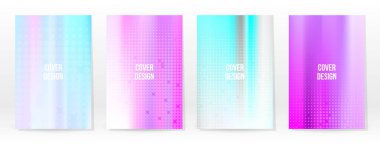 Holografik Poster seti. Iridescent Teknoloji Kapağı. Mobil Grafik Şablonu. Vektör Posteri. Gradyan örgü. Fütürist Sanal Şablon Tasarımı. Modern Soyut Arkaplan 90 'lar, 80' ler Retro Biçimi.