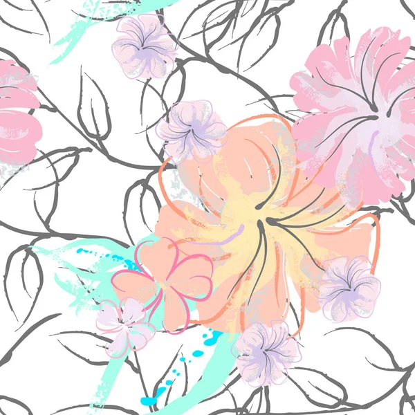 Flores Rosadas Patrón Floración Pastel Acuarela Floral Print Pequeña Flor — Vector de stock