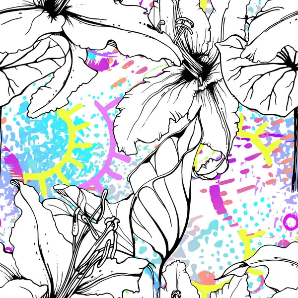 Patrón Sin Costura Floral Artística Esquema Las Flores Superficie Motivo — Vector de stock