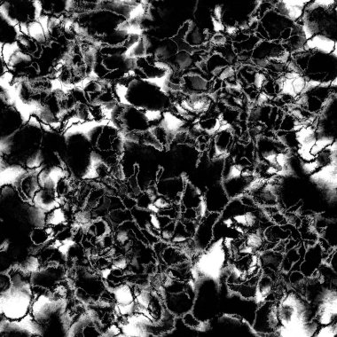 Siyah ve beyaz, ıslak ve pürüzsüz boya deseni. Suluboya karışık akış noktaları, noktalar, yırtık kenarlar. Tekstil, yüzey, moda, mayo ve modern tasarım için bitmeyen tekrarlanan soyut arkaplan.