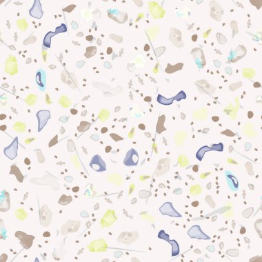 Terrazzo Doku Vektörü. Döşemesi olmayan desen. Zemin Granit desenli. Taş, Kaya, Mermer Tekstil Arkaplanı. Doğal Pavement, Mozaik Şablonu. Kuvars, Çakıl Taşı. İç Dekorasyon Tasarımı.