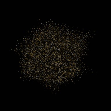 Altın Parıldayan Yıldızlar. Lüks Parlak Konfeti. Dağınık küçük bir parıltı. Parlak gümüş element. Rastgele sihirli minik ışık. Yıldızların düşüşü siyah arka plan. Yeni Yıl, Noel Vektörü illüstrasyonu.
