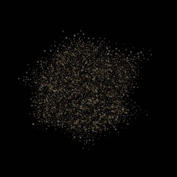 Altın Parıldayan Yıldızlar. Lüks Parlak Konfeti. Dağınık küçük bir parıltı. Parlak gümüş element. Rastgele sihirli minik ışık. Yıldızların düşüşü siyah arka plan. Yeni Yıl, Noel Vektörü illüstrasyonu.