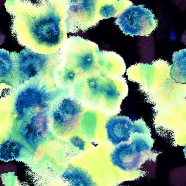 Yüzey Tekstili. Gerçeküstü, psikedelik doku. Gerçeküstü örüntü suluboya lekesi. Ikat, kravatlı, dikişsiz desen. Tekstil, Yüzey, Moda, Mayo, Çamaşır, Kumaş İçin Sanat Arkaplanı.