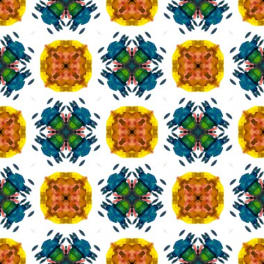 Geometrik, bitmeyen tekrar boyama. İspanyol, Talavera, Tunus, Türk süsü. Sembol Geometrik. Folklor Kabile Duvar Kağıdı. Yeşil, kahverengi doku. Grafik Yazdırma.