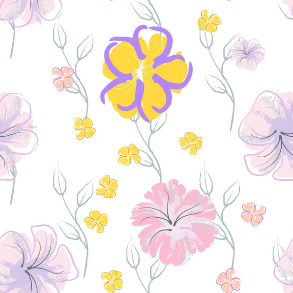 Рожеві Квіти Квітучий Візерунок Пастельний Акварельний Квітковий Принт Маленька Рожева — стоковий вектор