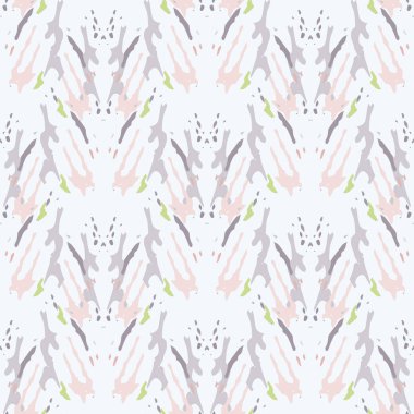 Benekler, Ikat. Tie Dye, Batik. Kusursuz desen. Geometrik Yüzey. El boyası çizilmiş. Kabile Shibori Kumaş Tasarımı. Gri Sarı Halk Eski Folklor Tekstili. Geleneksel Geometri Örgü Boyası Deseni.