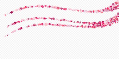 Kalp sevgisi vektör geçmişi. Sevgililer günü. Pembe kalpler konfetisi. Dağınık aşk sembolleri. Şeffaf arka planda gelişigüzel düşen kalp şekli. Güzel Davetiye, Tebrik Kartı İllüstrasyonu.