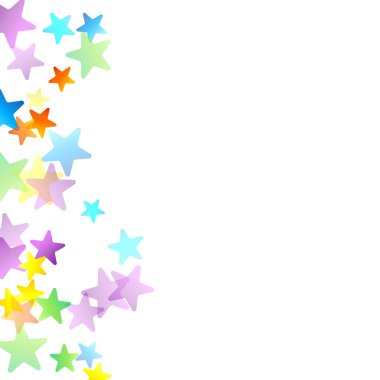 Gökkuşağı Festivali Konfeti. Karnaval Şablonu. Renkli Yıldız Düşüşü. Güzel Tatil Partisi. Beyaz Arkaplanda Küçük Çok Renkli Sprockets. Parlak Vektör İllüstrasyonu.