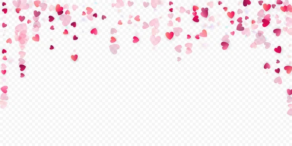 ハートラブベクトルの背景 バレンタインフレーム ピンクのハートのコンフェッティ 散在する愛のシンボル 透明な背景にランダムな落下心臓の形 美しい招待状 グリーティングカードイラスト — ストックベクタ