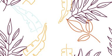 Tropik Yaprak. Modern Motif. Pastel Bir Çizgi Çizimi. Orman baskısı. Yeşillik Yazı Kusursuz Düzen. Yeşillik Vektörü Arkaplanı. Sanatsal Botanik Yüzey. Moda için soyut bitki dokusu