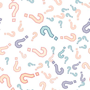 Kusursuz bir örnek. Soru işaretleri, şüphe, faq geçmişi. Basit sonsuz tekrarlama motifi. Anket, inceleme, sorgulama, sorgulama geçmişi. Kamuoyu yoklaması, kamuoyu yoklaması temsilcisi illüstrasyonu için şablon.