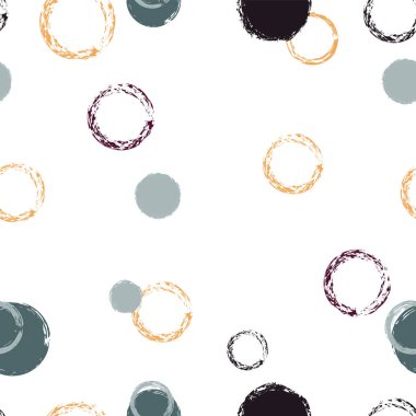 Renkli Polka Noktaları. Pastel Vektör Kusursuz Desen. Renk Tasarımı. Suluboya Şekli Kaotik Şekillerle Soyut Beyaz Arkaplan. Yaz Vintage Surface. Tebeşir Fırçası Yuvarlakları, Konfeti