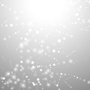 Gümüş Bokeh Noel Arkaplanı. Açık gri üzerinde kar taneleri. Bulanık Vektör Tasarımı. Kış Arkaplanı: Parıltı ve Örtülü Tatil Efekti. Sezon Bling Noel Dekorasyonu.