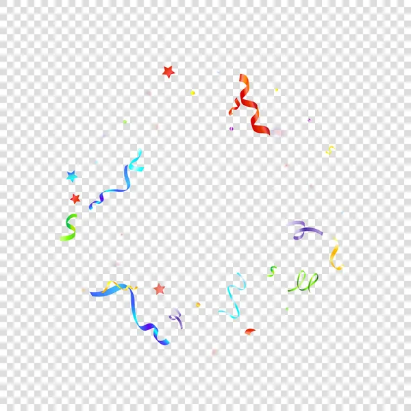 Serpentine Colorée Ruban Streamers Feuille Vacances Confetti Star Tombé Sur — Image vectorielle