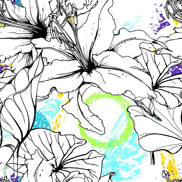 Çiçekli Siyah Beyaz Yazıcı Geometrik Fırça Şeklinde Tropikal Orman Yaprağı — Stok Vektör