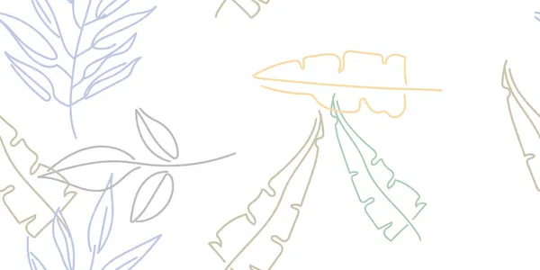 热带树叶 现代运动 粘贴单线绘图 丛林印刷 叶型夏季无缝图案 趋势绿树病媒背景 艺术的植物表面 时装植物结构摘要 — 图库矢量图片