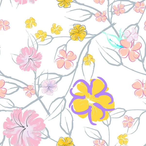 Fleurs Roses Motif Floraison Impression Florale Aquarelle Pastel Petite Fleur — Image vectorielle