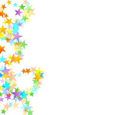 Gökkuşağı Festivali Konfeti. Karnaval Şablonu. Renkli Yıldız Düşüşü. Güzel Tatil Partisi. Beyaz Arkaplanda Küçük Çok Renkli Sprockets. Parlak Vektör İllüstrasyonu.