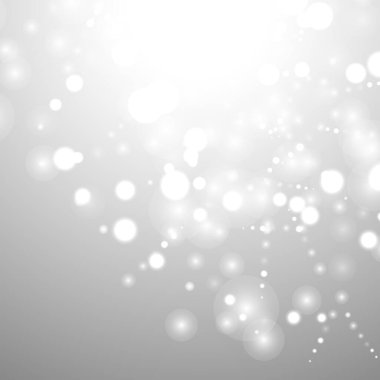 Gümüş Bokeh Noel Arkaplanı. Açık gri üzerinde kar taneleri. Bulanık Vektör Tasarımı. Kış Arkaplanı: Parıltı ve Örtülü Tatil Efekti. Sezon Bling Noel Dekorasyonu.